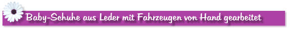 Baby-Schuhe aus Leder mit Fahrzeugen von Hand gearbeitet